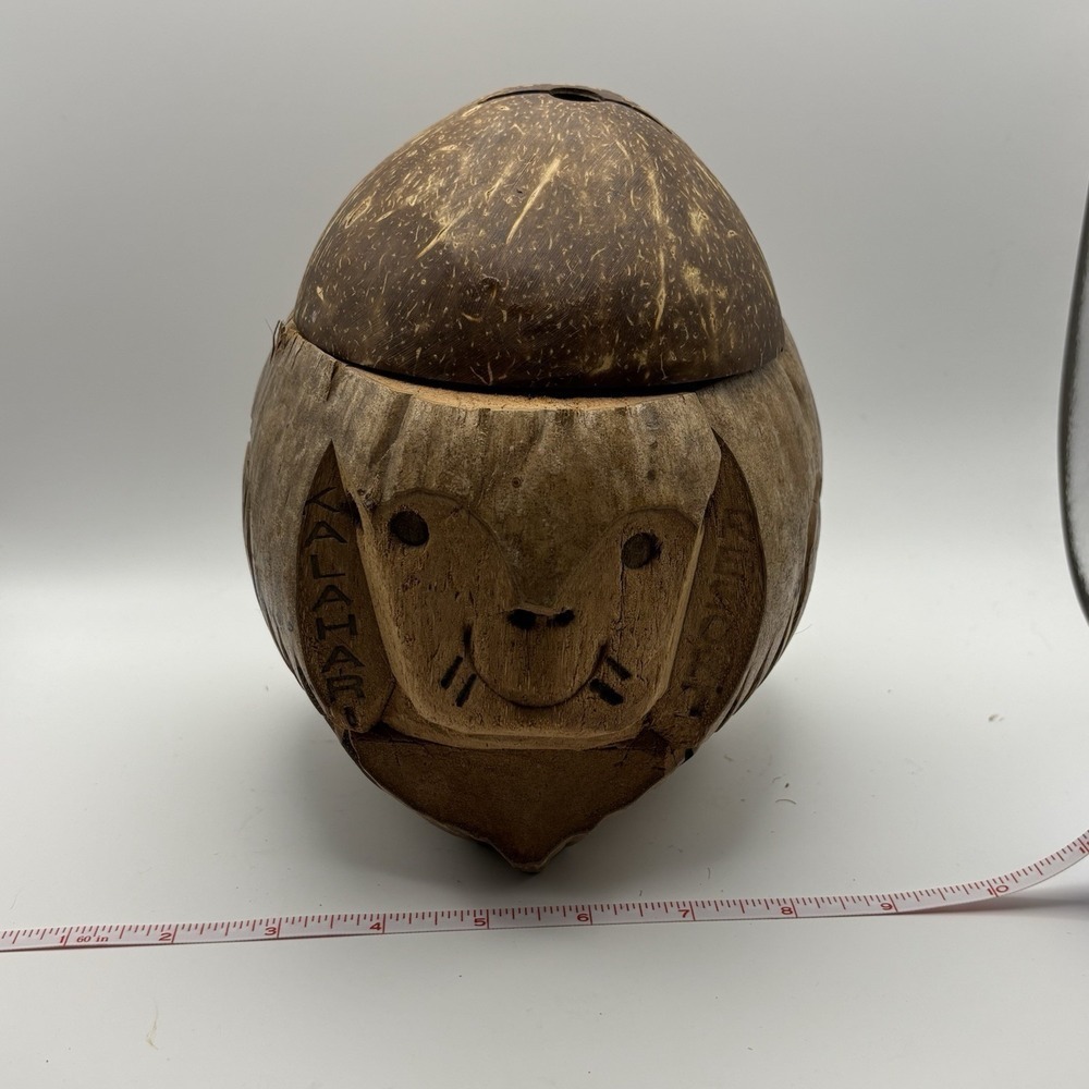 Vintage Coconut Carved Monkey Bank Tiki Bar‎ Decor Barware Philippines Fun